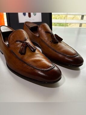 Magnanni Mens Tan Brown Leather Tassel Loafers Size 13